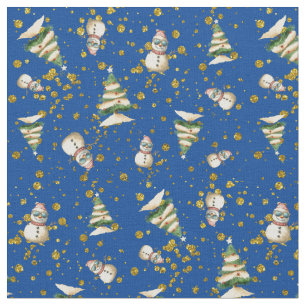 Christmas Trees Snowmen Pattern Fabric