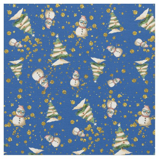 Christmas Trees Snowmen Pattern Fabric