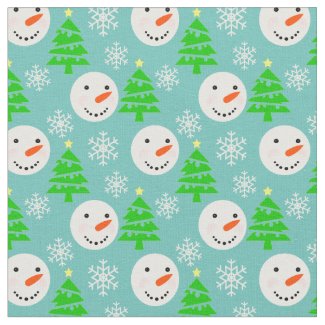 Christmas Trees Snowmen Snowflakes Festive Holiday Fabric