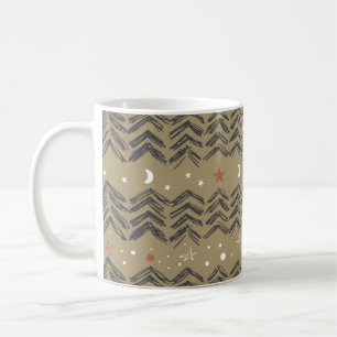 Christmas trees, stars and snowflakes in red, gray coffee mug