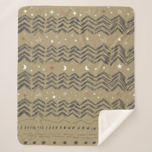 Christmas trees, stars and snowflakes in red, gray sherpa blanket