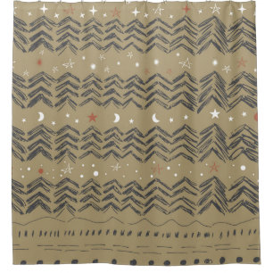 Christmas trees, stars and snowflakes in red, gray shower curtain