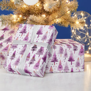 Christmas Trees Stars Purple Pink Christmas Wrapping Paper