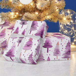 Christmas Trees Stars Purple Pink Christmas Wrapping Paper