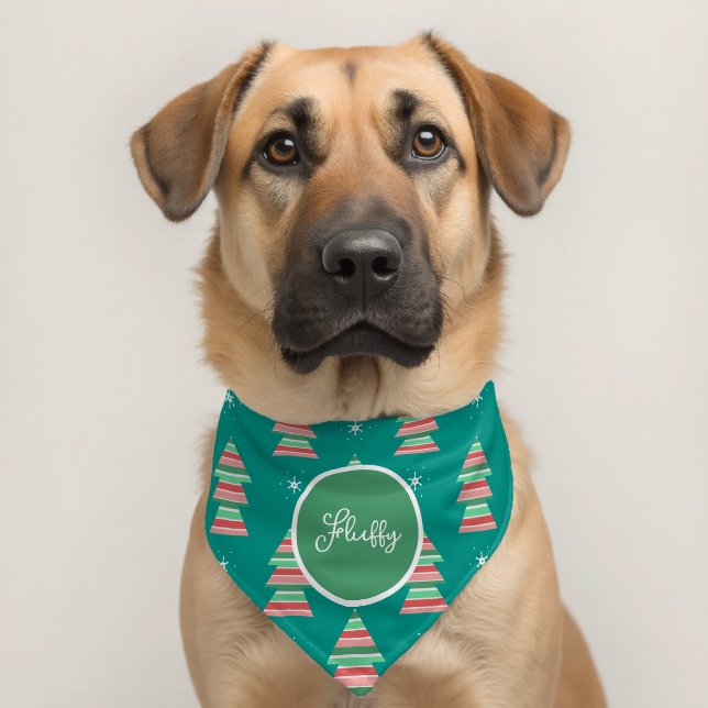 Christmas Trees Stripes Pattern Name Pet Bandana Collar (Dog 2)