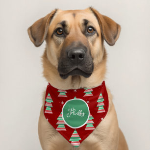 Christmas Trees Stripes Pattern Name Pet Bandana Collar
