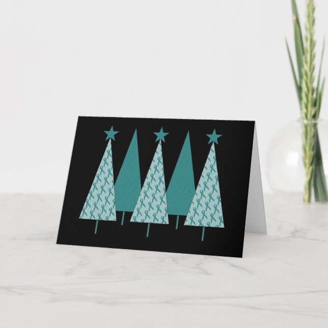 Christmas Trees - Teal Ribbon Cervical Cancer Holiday Card (Front)