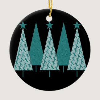 Christmas Trees - Teal Ribbon Ovarian Cancer Ceramic Ornament