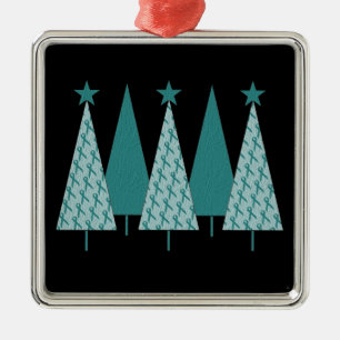 Christmas Trees - Teal Ribbon Ovarian Cancer Metal Ornament