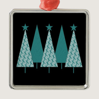 Christmas Trees - Teal Ribbon Ovarian Cancer Metal Ornament