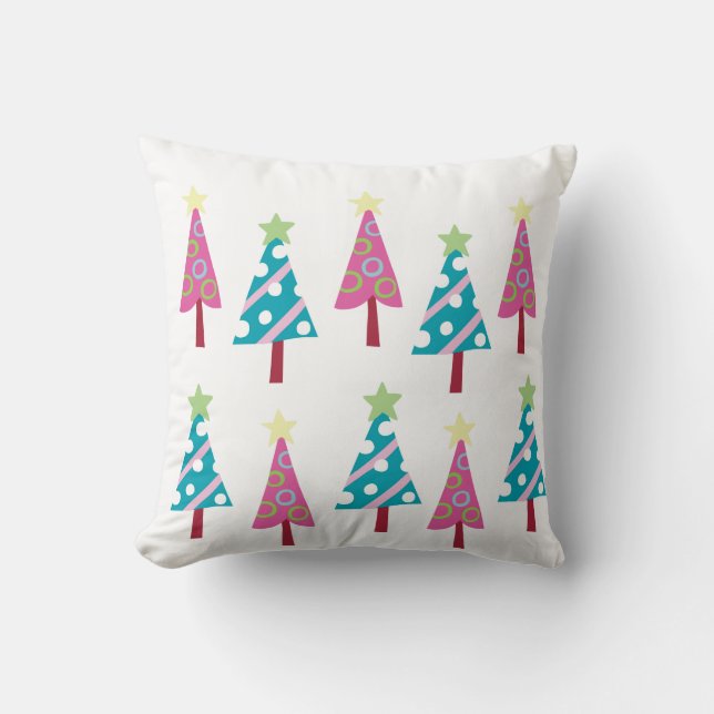 Christmas Trees Throw Pillow, Pink & Blue  Throw Pillow (Front)