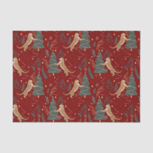 Christmas trees & tigers pattern bBrown background Tissue Paper