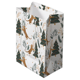 Christmas trees & tigers pattern custom backgroun medium gift bag