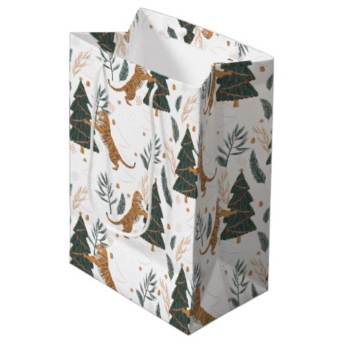 Christmas trees  tigers pattern custom backgroun medium gift bag