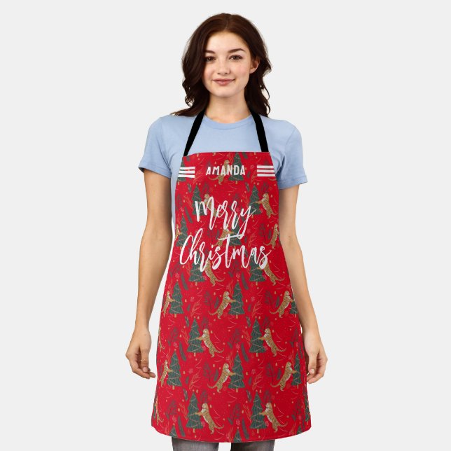 Christmas trees & tigers pattern custom background apron (Worn)