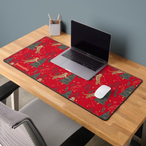 Christmas trees  tigers pattern custom background desk mat