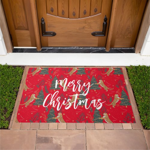 Christmas trees  tigers pattern custom background doormat