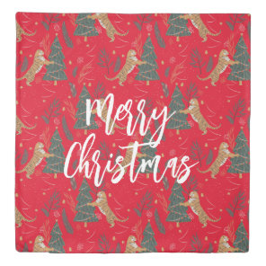 Christmas trees & tigers pattern custom background duvet cover