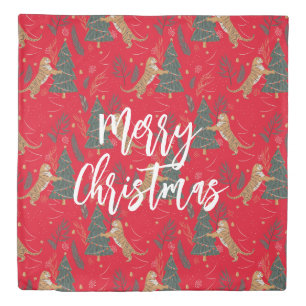 Christmas trees & tigers pattern custom background duvet cover