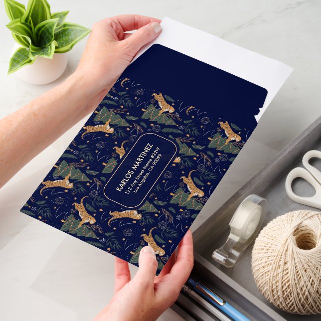 Christmas trees & tigers pattern custom background envelope mailers (Desk)