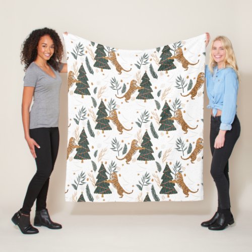 Christmas trees  tigers pattern custom background fleece blanket