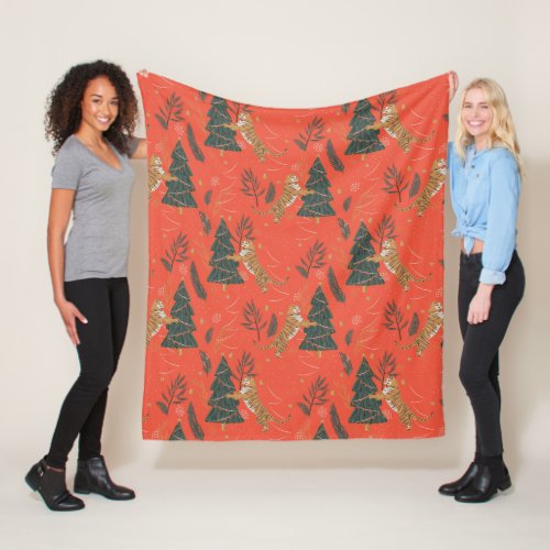 Christmas trees  tigers pattern custom background fleece blanket