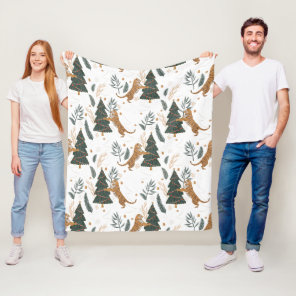 Christmas trees & tigers pattern custom background fleece blanket