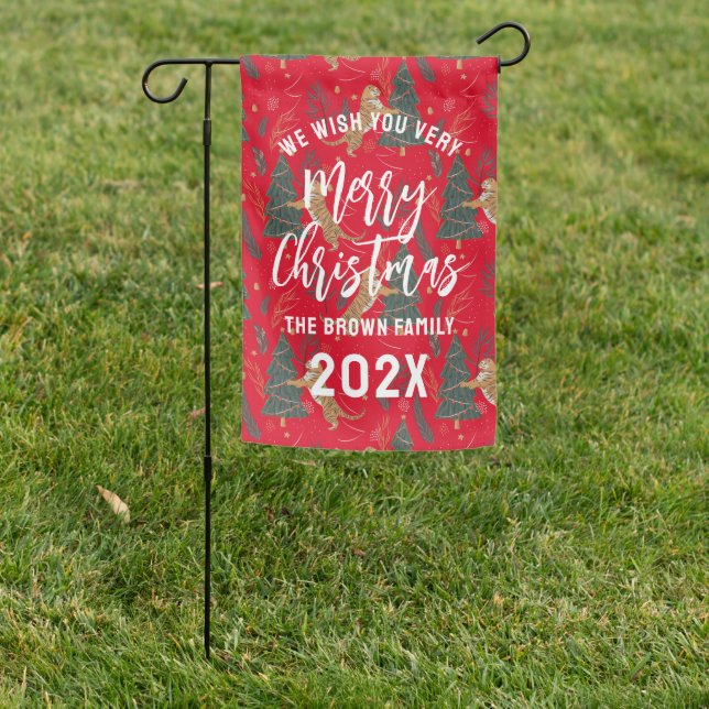 Christmas trees & tigers pattern custom background garden flag (In SItu)