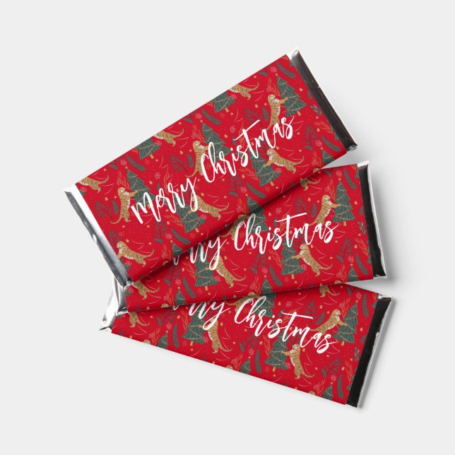 Christmas trees & tigers pattern custom background hershey bar favors (Front)