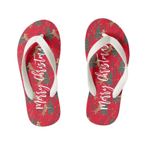 Christmas trees  tigers pattern custom background kids flip flops