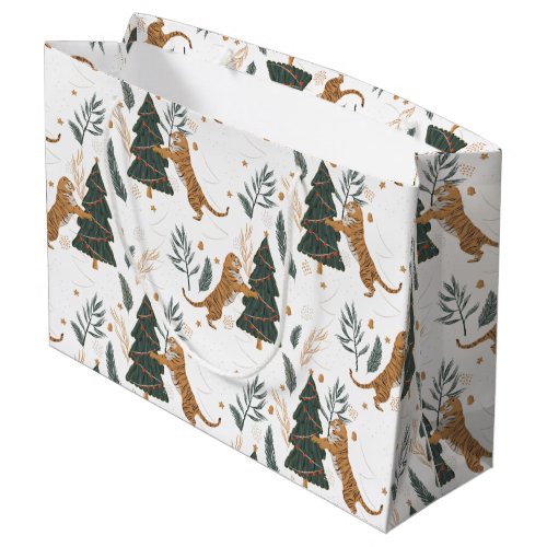 Christmas trees  tigers pattern custom background large gift bag