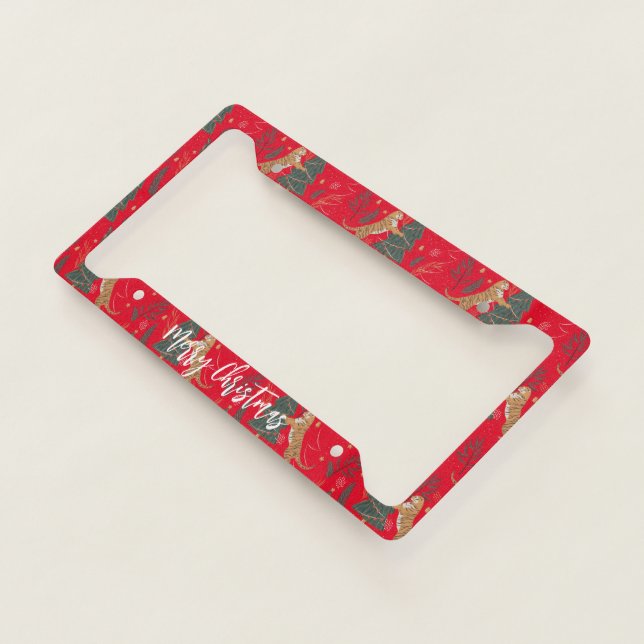Christmas trees & tigers pattern custom background license plate frame (3/4)