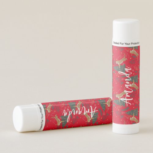 Christmas trees  tigers pattern custom background lip balm