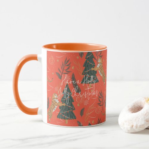 Christmas trees  tigers pattern custom background mug