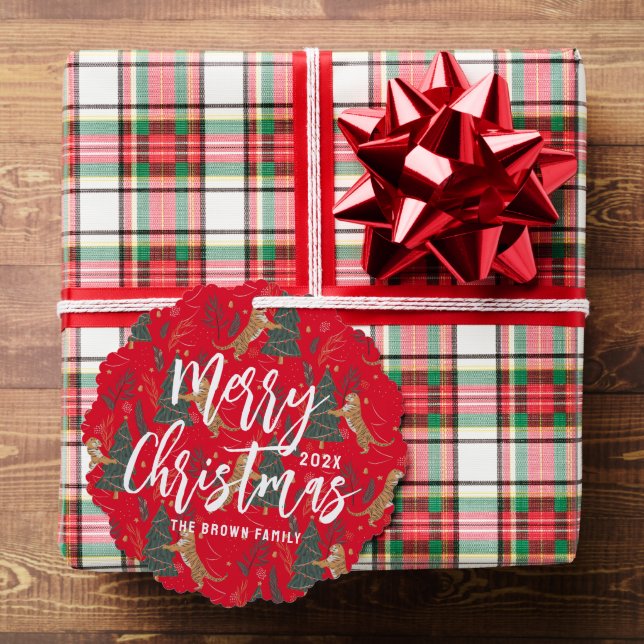 Christmas trees & tigers pattern custom background ornament card (Insitu (Gift))