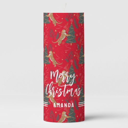 Christmas trees  tigers pattern custom background pillar candle