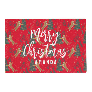 Christmas trees & tigers pattern custom background placemat