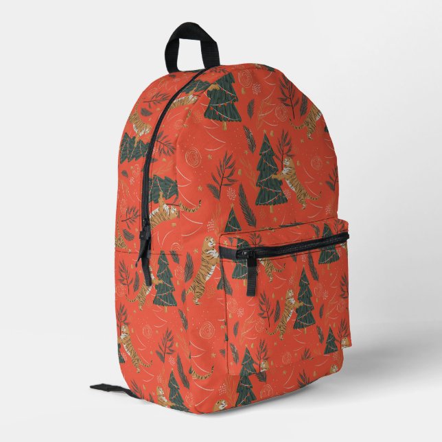 Christmas trees & tigers pattern custom background printed backpack (Back Corner Left)