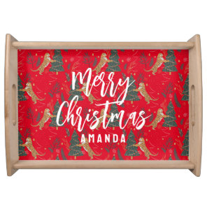 Christmas trees & tigers pattern custom background serving tray