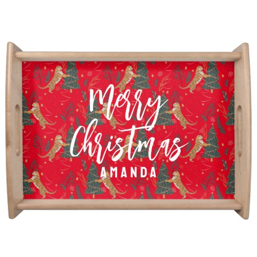 Christmas trees  tigers pattern custom background serving tray