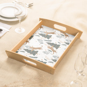 Christmas trees & tigers pattern custom background serving tray
