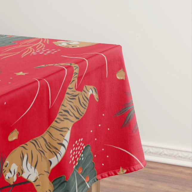 Christmas trees & tigers pattern custom background tablecloth (In Situ)