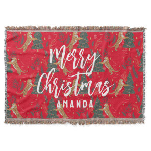 Christmas trees & tigers pattern custom background throw blanket