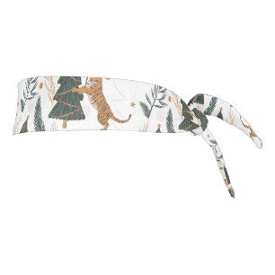 Christmas trees & tigers pattern custom background tie headband