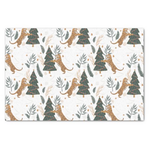 Christmas trees  tigers pattern custom background tissue paper