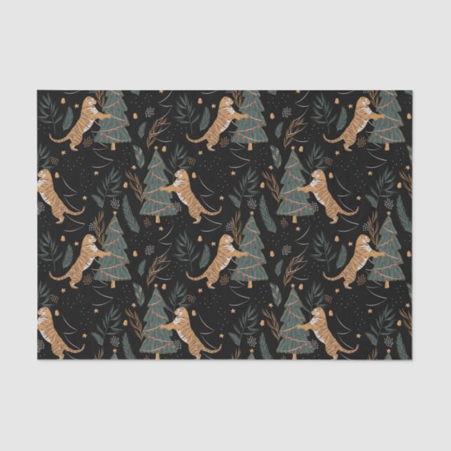 Christmas trees & tigers pattern custom background tissue paper (Front)
