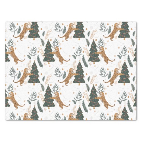 Christmas trees  tigers pattern custom background tissue paper