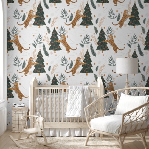 Christmas trees  tigers pattern custom background wallpaper 