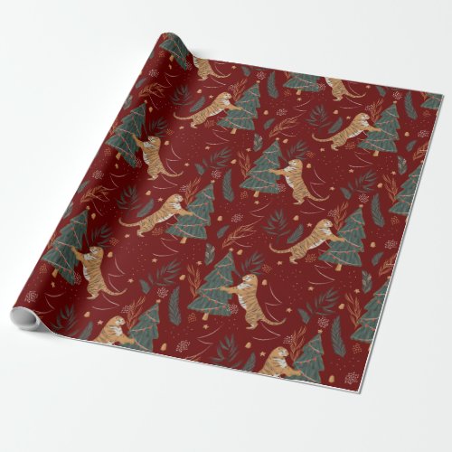 Christmas trees  tigers pattern custom background wrapping paper
