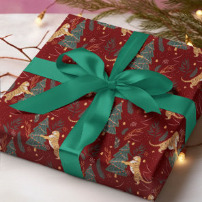 Christmas trees & tigers pattern custom background wrapping paper